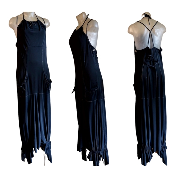 MC PLANET Black Asymmetrical Hem Halter  Maxi dress Size 12 - Picture 1 of 16